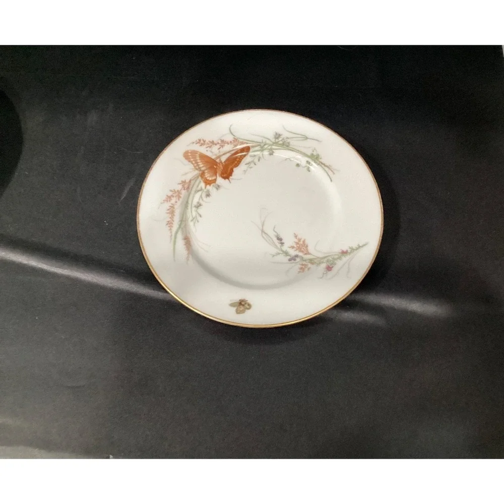 Haviland Meadow Visitors Luncheon Plates Smooth Gold Trim Set Of 2 Butterflies